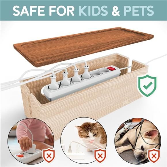 Natural Wood Cable Management Box [Set of Two] Large & Medium Cord Organizer Box - Picture 4 of 6